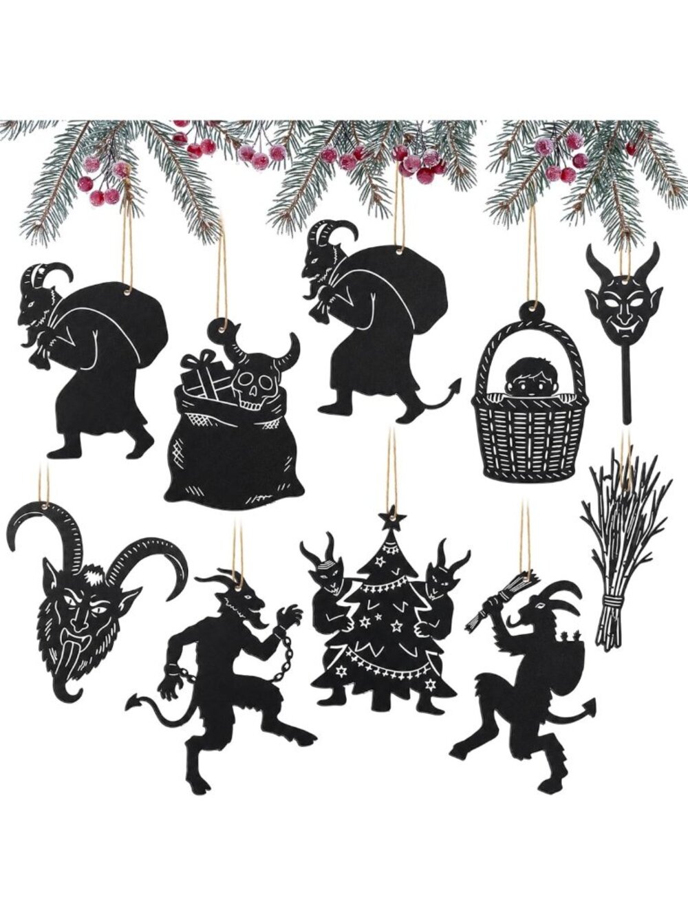 10 Pcs Krampus Iron Christmas Ornaments | Horror Hanging Decorations for Holiday